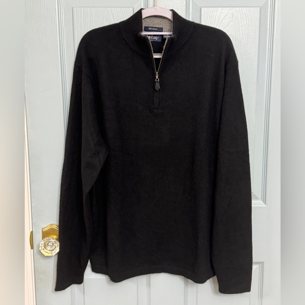 Allen‎ Solly Black Quarter-Zip Men's Sweater 100% Cashmere Size XL